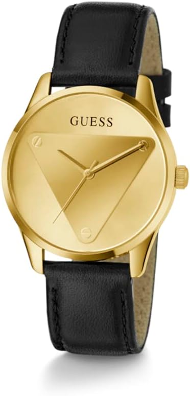 Guess Ladies 36mm Watch - Black Strap Champagne Dial Gold Tone Case