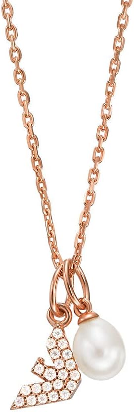Emporio Armani Collar de mujer de plata de ley en tono oro rosa con cierre de langosta