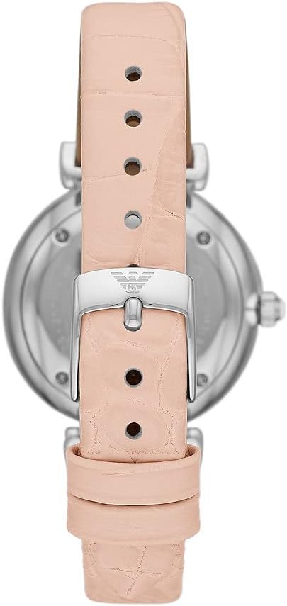 Emporio Armani Reloj de mujer Movimiento de cuarzo/2 agujas Caja de 32 mm con correa de piel AR11543, Rosa claro y purpurina