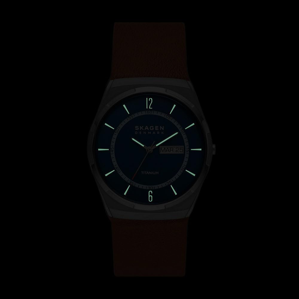 Skagen Melbye Titanium Reloj para Hombre, Movimiento de Cuarzo a Tres Agujas con Correa de Acero o Piel