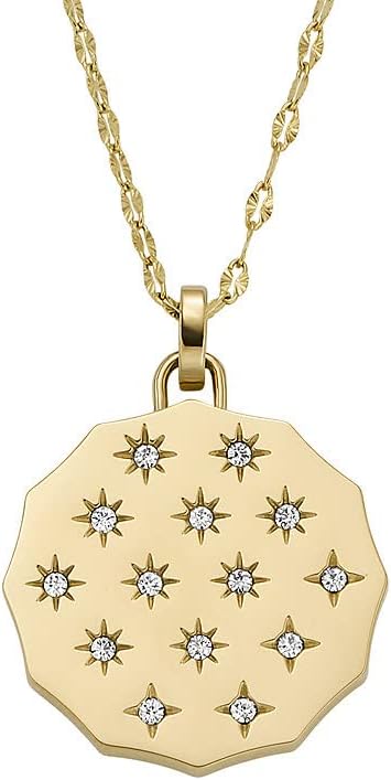 Fossil Collar redondo con colgante, Acero inoxidable dorado con cierre de mosquetón, para mujer