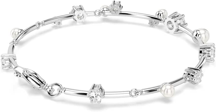 Swarovski Pulsera Tennis Constella Crystal Pearl, Tallas redondas, Blanca, Baño de rodio