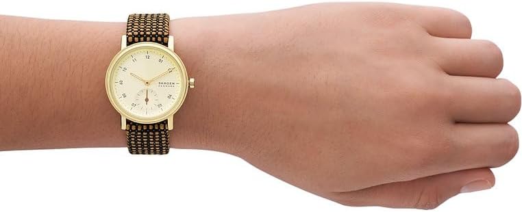 Skagen Kuppel Reloj para Mujer, Movimiento de Cuarzo con Correa de Acero o Piel, Naranja y Dorado, 32MM