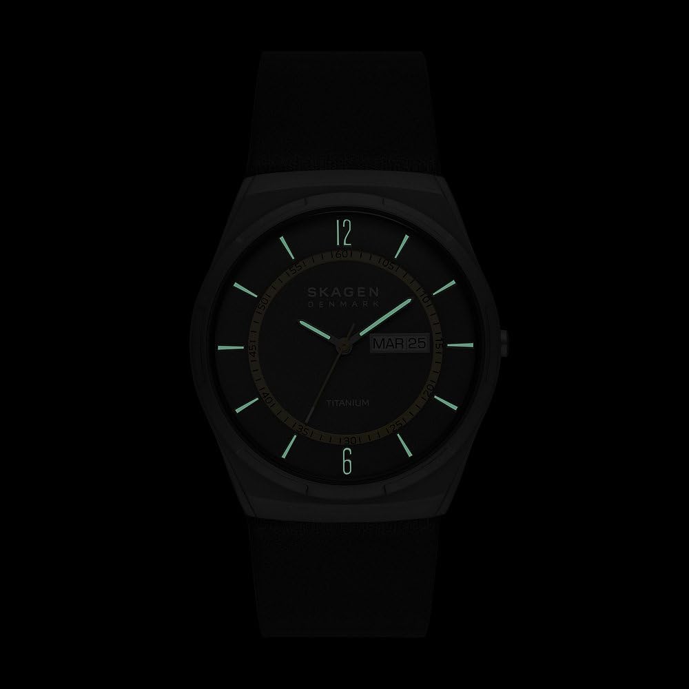 Skagen Melbye Titanium Reloj para Hombre, Movimiento de Cuarzo a Tres Agujas con Correa de Acero o Piel