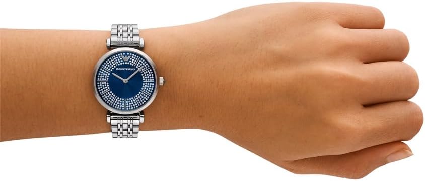 Emporio Armani Reloj para Mujer, 32mm Movimiento de Cuarzo a Dos Agujas con Correa de Acero en Tono Plateado