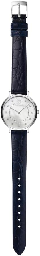 Emporio Armani Reloj de mujer, movimiento de dos manecillas, caja de acero inoxidable plateado de 32 mm con correa de piel, AR11095, Azul marino y blanco roto