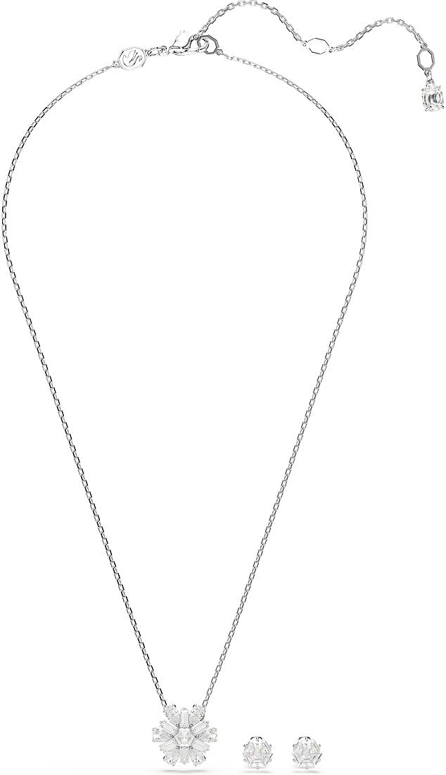 Swarovski Idyllia - Juego de joyas de copo de nieve de corte mixto chapado en rodio, color blanco, Standard, Piedra Metal, Circonita cúbica