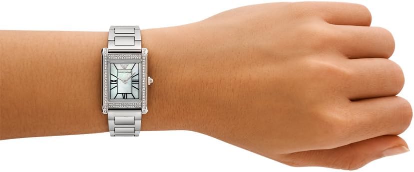Emporio Armani Reloj para Mujer, Caja Rectangular de 22mm Movimiento de Cuarzo a Dos Agujas con Correa de Acero o Piel