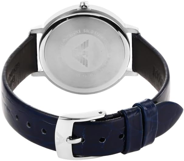 Emporio Armani Reloj de mujer, movimiento de dos manecillas, caja de acero inoxidable plateado de 32 mm con correa de piel, AR11095, Azul marino y blanco roto