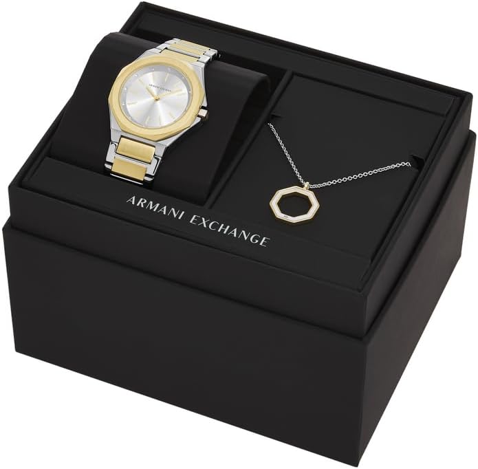 Armani Exchange Orologio da Donna, Movimento al quarzo a tre lancette e cassa da 34 mm con cinturino in Acciaio o Pelle
