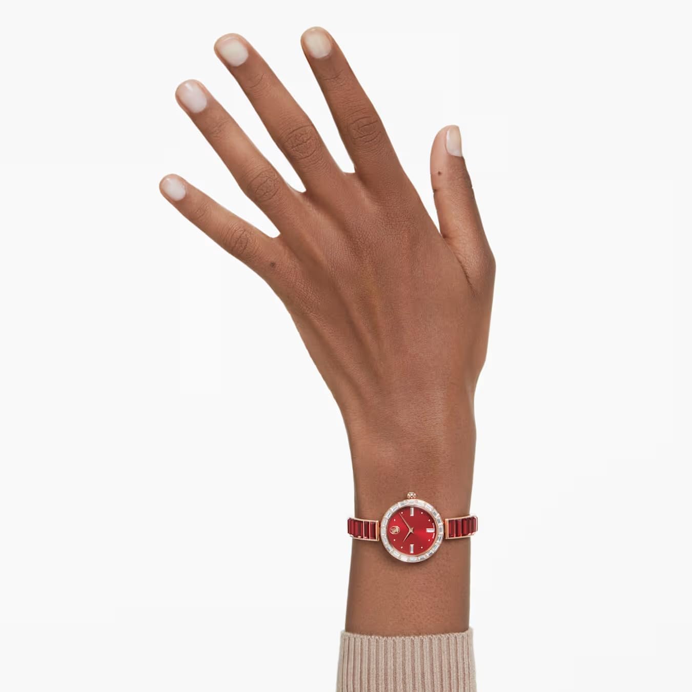 Swarovski Reloj Matrix Bangle 5690811 Fabricado en Suiza, Pulsera de Cristal, Rojo, Acabado Tono Oro Rosa