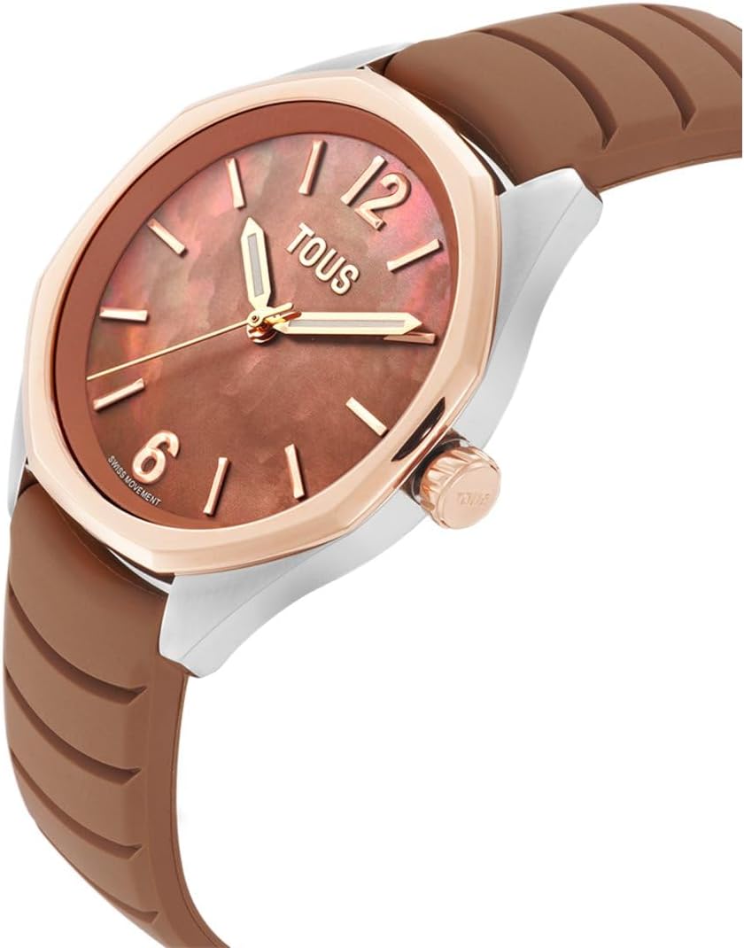 TOUS Reloj analógico con Movimiento Suizo, Esfera de nácar y Correa de Caucho Mocca Now Lady 3000146200