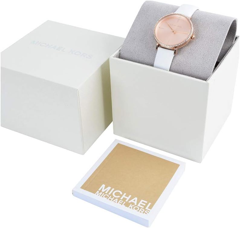 Michael Kors Reloj Mujer MK7115 con Caja en Oro Rosa y Correa de Cuero en Blanco