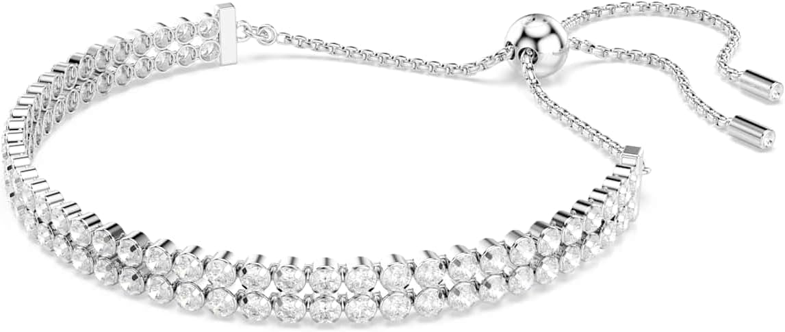 Swarovski Pulsera Tennis Matrix, Talla redonda, Blanca, Baño de rodio