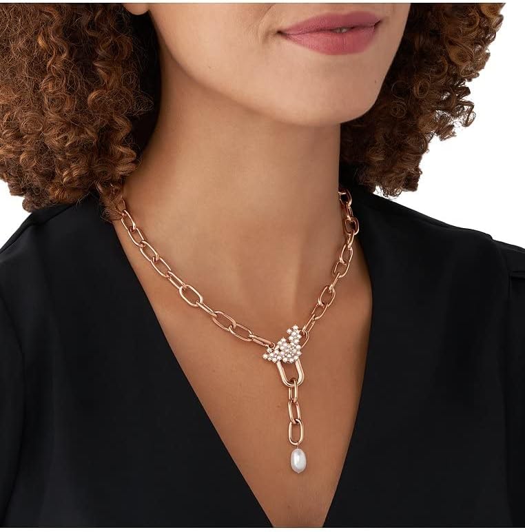 Emporio Armani Collar en Y para mujer, perla de agua dulce, blanco, EGS2963221, L500+50mm,eagle:24x15mm,FWP: 10-11mm, Acero inoxidable, No es una piedra preciosa
