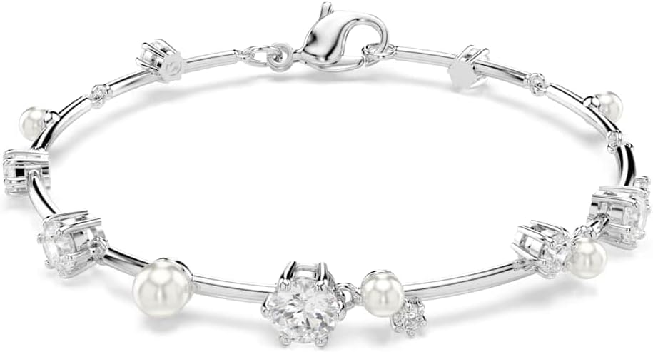 Swarovski Pulsera Tennis Constella Crystal Pearl, Tallas redondas, Blanca, Baño de rodio