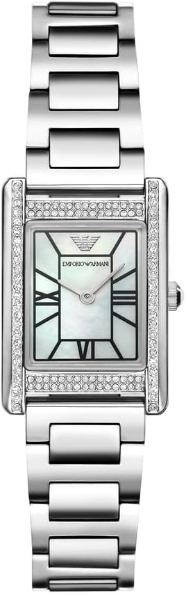 Emporio Armani Reloj para Mujer, Caja Rectangular de 22mm Movimiento de Cuarzo a Dos Agujas con Correa de Acero o Piel