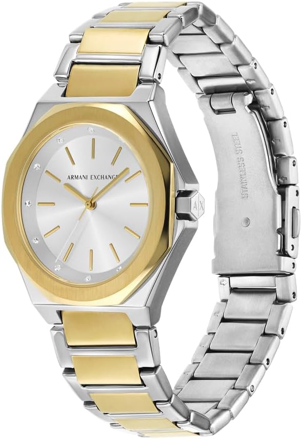 Armani Exchange Orologio da Donna, Movimento al quarzo a tre lancette e cassa da 34 mm con cinturino in Acciaio o Pelle