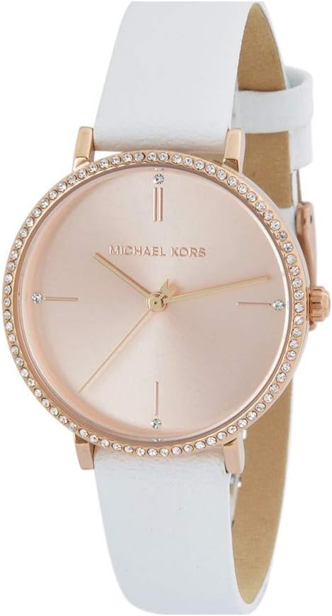 Michael Kors Reloj Mujer MK7115 con Caja en Oro Rosa y Correa de Cuero en Blanco