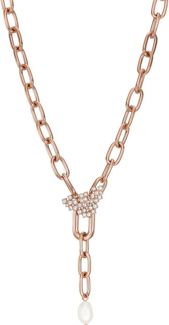 Emporio Armani Collar en Y para mujer, perla de agua dulce, blanco, EGS2963221, L500+50mm,eagle:24x15mm,FWP: 10-11mm, Acero inoxidable, No es una piedra preciosa
