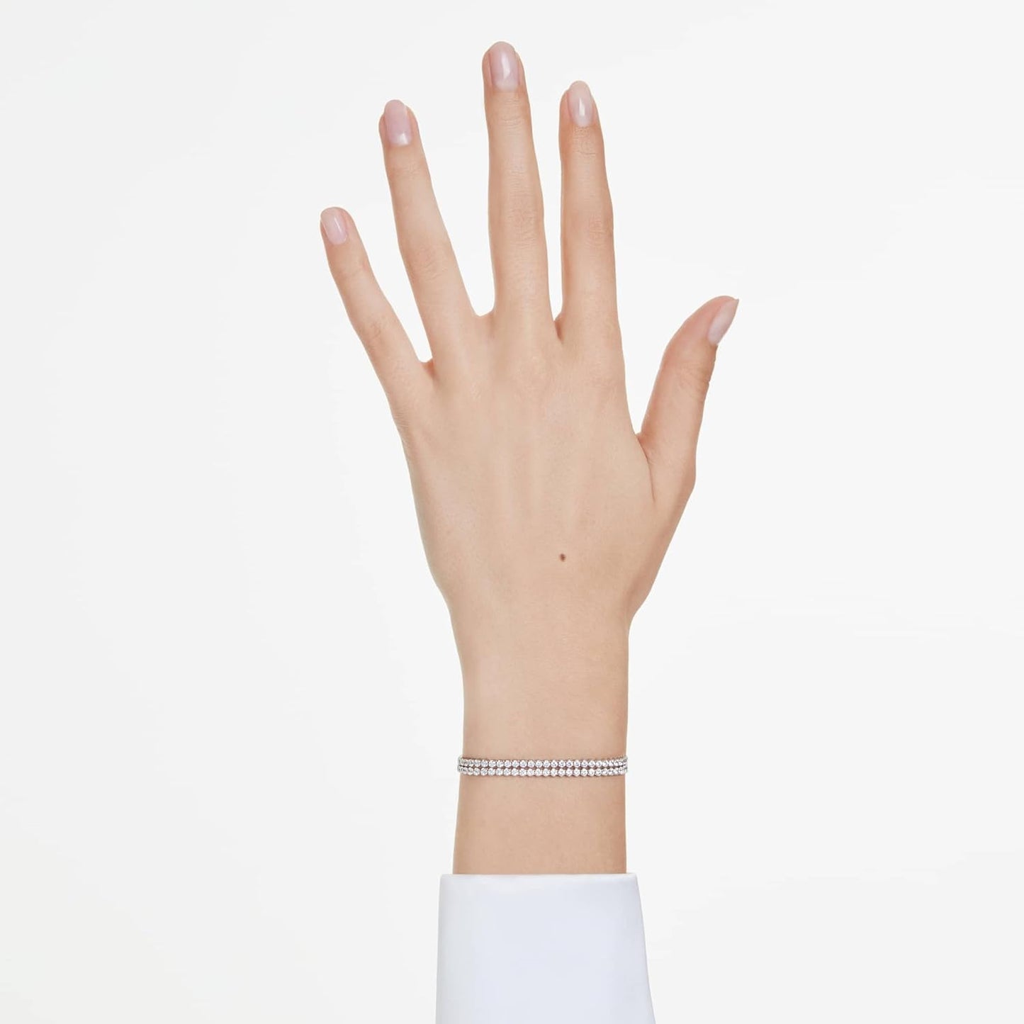Swarovski Pulsera Tennis Matrix, Talla redonda, Blanca, Baño de rodio