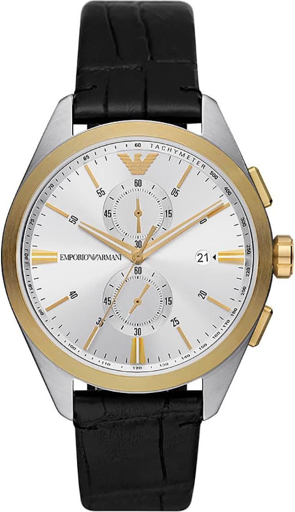 Emporio Armani Watch for Men, 2 Sub dial Chronograph Movement and 43mm Case Size with Stainless Steel, Leather or Silicone Strap