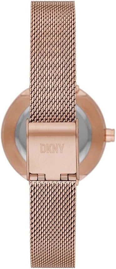 DKNY Reloj para mujer Sasha, movimiento de cuarzo de tres manecillas, caja de acero inoxidable dorado rosa de 29 mm con correa de acero, NY6654SET