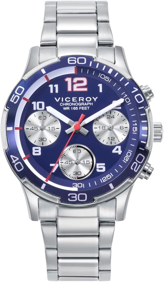 Viceroy Reloj Fashion Niño Comunión 401421-34 – Caja y Brazalete de Acero, Movimiento de Cuarzo Cronógrafo, Pulsera de Acero y Piel Azul de Regalo