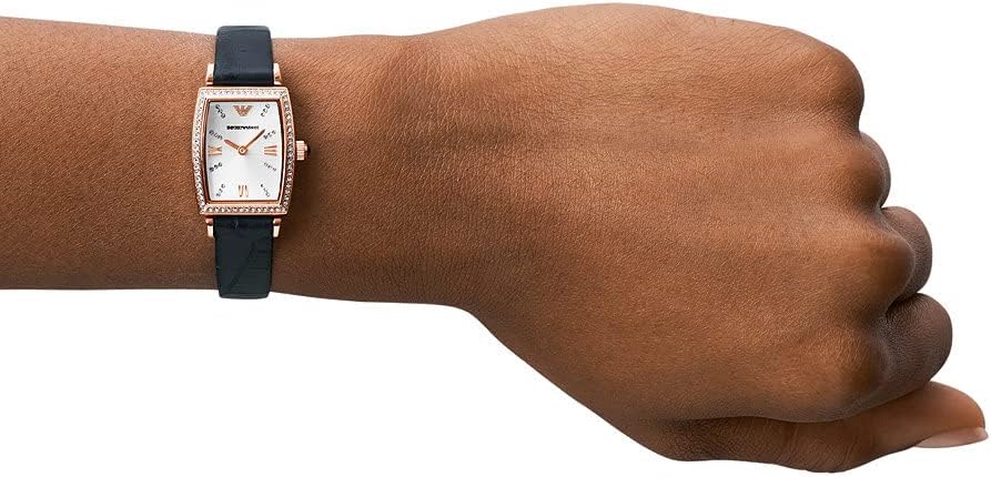 Emporio Armani Reloj para Mujer, Caja Rectangular de 22mm Movimiento de Cuarzo a Dos Agujas con Correa de Acero o Piel