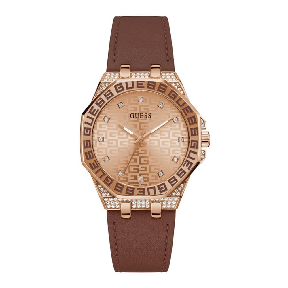 Guess Ladies 38mm Watch - Brown Strap Rose Gold Dial Rose Gold Tone Case
