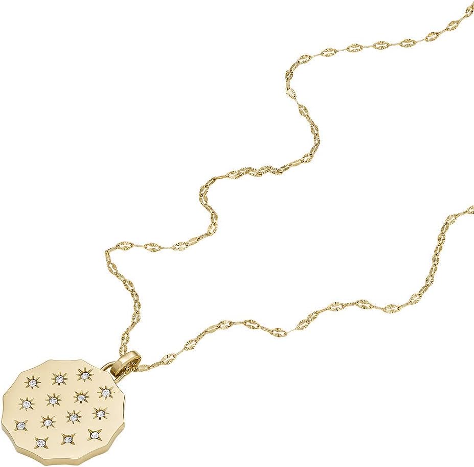 Fossil Collar redondo con colgante, Acero inoxidable dorado con cierre de mosquetón, para mujer