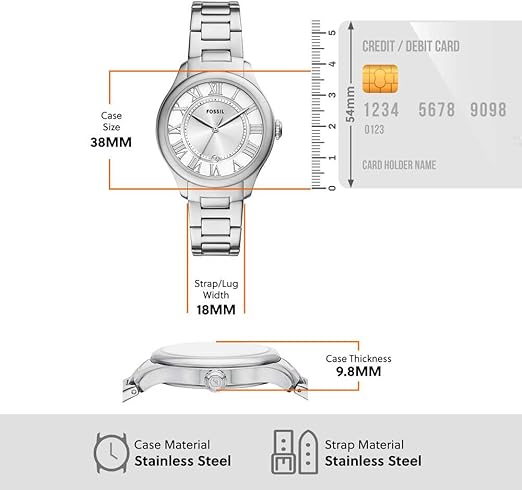 Fossil Gilmore Reloj Mujer, Movimiento de Cuarzo Tres Agujas Fecha con Correa de Acero Inoxidable o Cuero ES5393