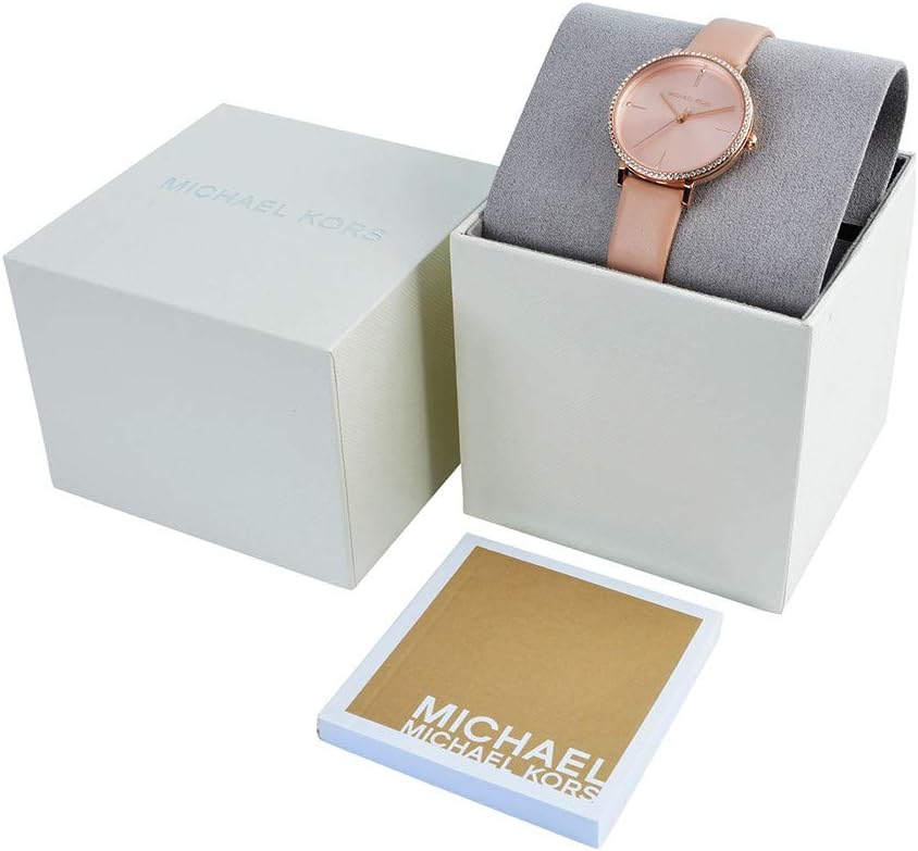 Michael Kors Reloj de Pulsera para Mujer, Caja de 32 mm de aleación en Oro Rosa, Correa de Cuero Rosa MK7113