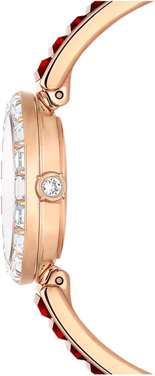 Swarovski Reloj Matrix Bangle 5690811 Fabricado en Suiza, Pulsera de Cristal, Rojo, Acabado Tono Oro Rosa