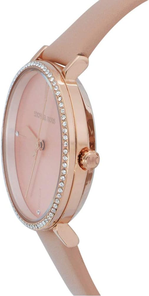 Michael Kors Reloj de Pulsera para Mujer, Caja de 32 mm de aleación en Oro Rosa, Correa de Cuero Rosa MK7113