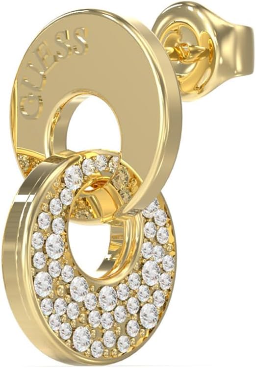 Guess Pendientes Blooming Summer Dorados – Colgantes con Doble Eslabón Circular y Cristales Pavé Blancos