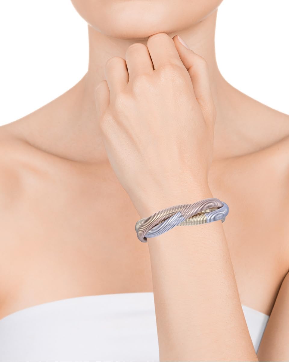 Viceroy Fashion 14085P01019, Pulsera Mujer Triple Acero Dorado, Plateado y Bronce, Estilo Chic, Única