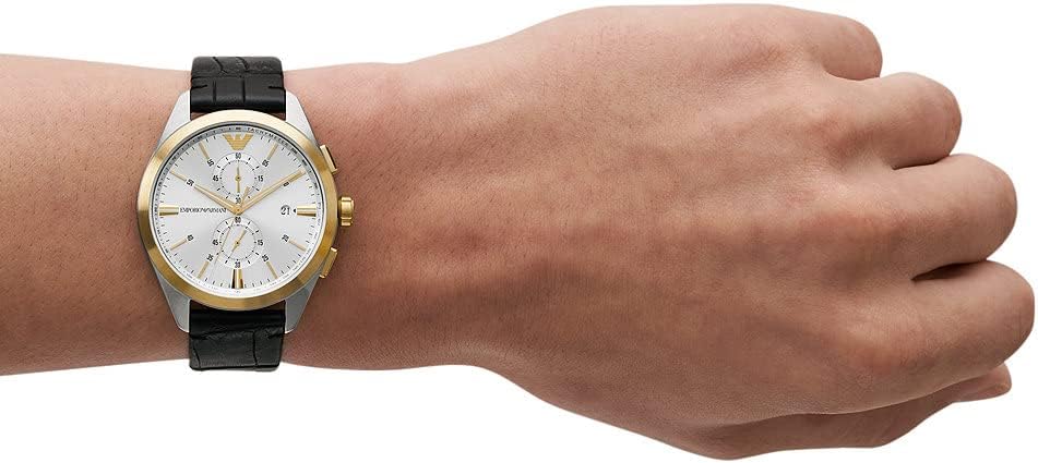 Emporio Armani Watch for Men, 2 Sub dial Chronograph Movement and 43mm Case Size with Stainless Steel, Leather or Silicone Strap