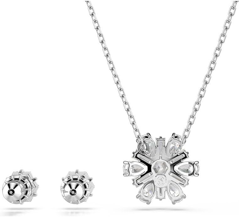 Swarovski Idyllia - Juego de joyas de copo de nieve de corte mixto chapado en rodio, color blanco, Standard, Piedra Metal, Circonita cúbica
