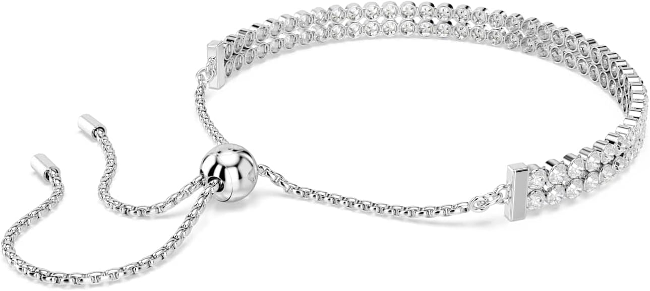 Swarovski Pulsera Tennis Matrix, Talla redonda, Blanca, Baño de rodio