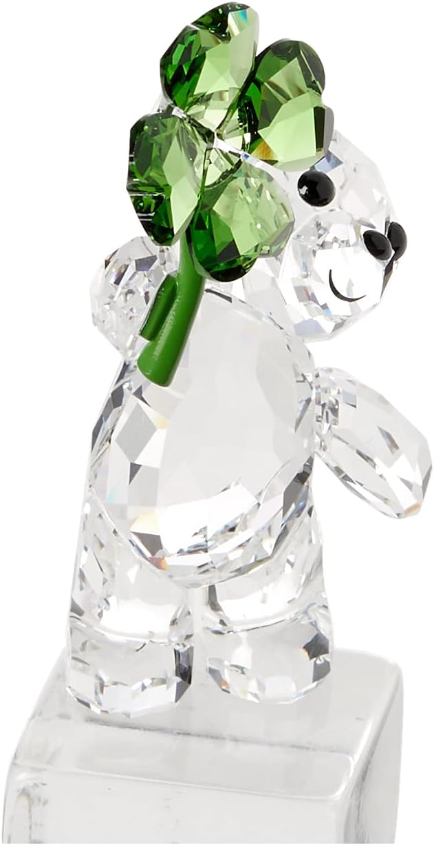 SWAROVSKI Kris Bears - Figura de Amuleto de la Suerte, Cristal Transparente con un Acento de trébol Verde de Cuatro Hojas, Parte de la colección Kris Bears