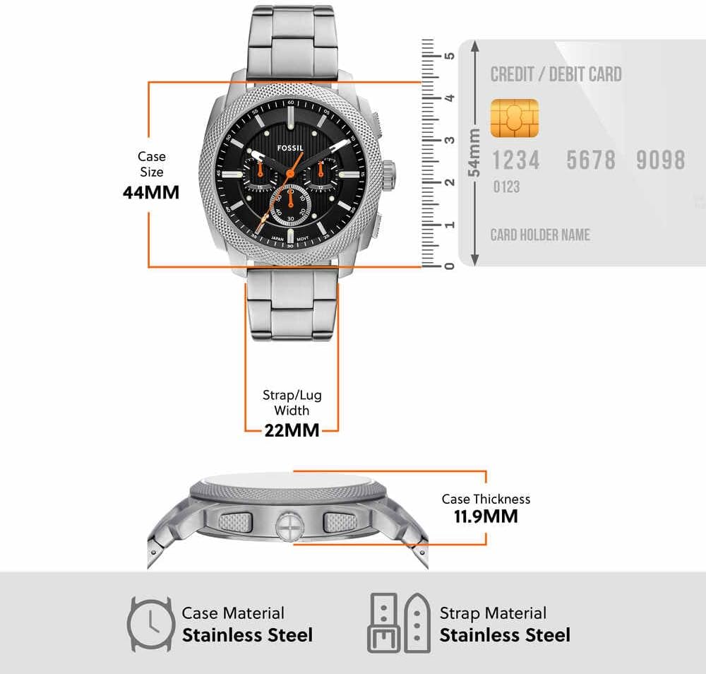 Fossil New Machine Watch for Men, 44mm Quartz Chronograph Movement with Stainless Steel