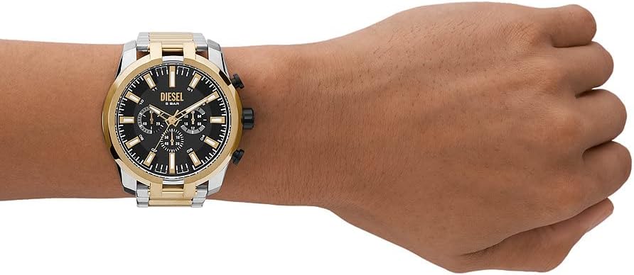 Diesel Reloj Split para Hombre, Movimiento cronógrafo de Cuarzo con Correa de Silicona, Acero Inoxidable o Piel