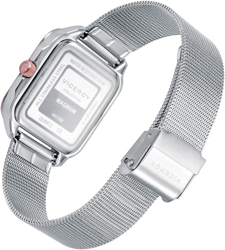 Viceroy 401188-75, Reloj Mujer Magnum, Estilo Deportivo, Caja Bicolor Acero, Esfera Gris, Malla de Acero, Impermeable 50m
