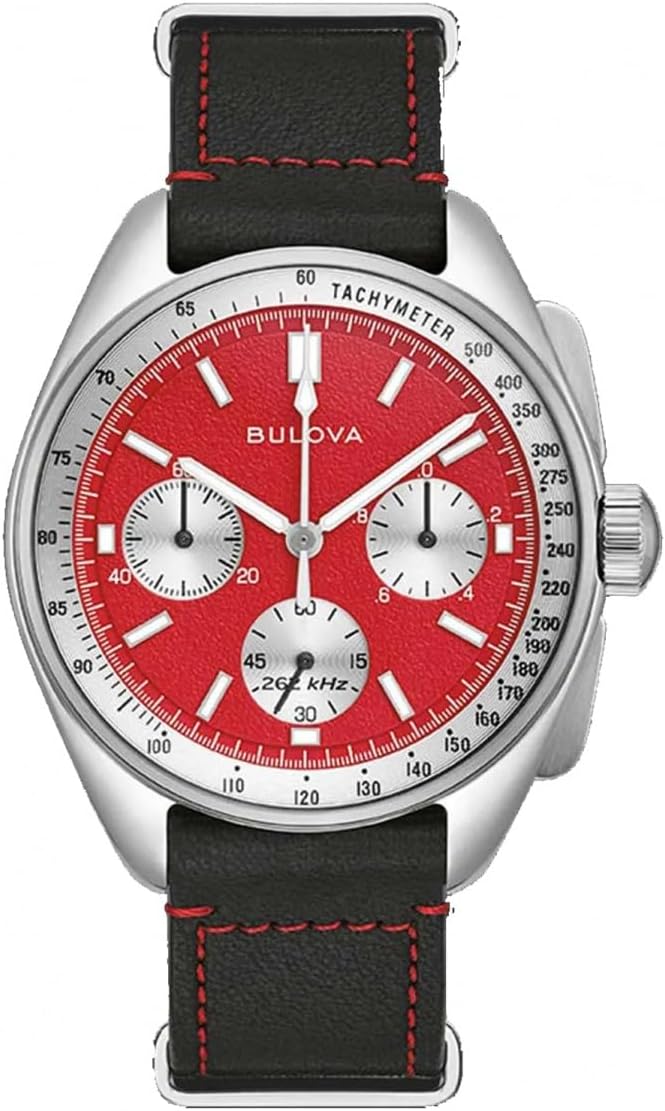 Bulova Reloj de Cuarzo Lunar Pilot de 43,5 mm con cronógrafo, Calendario, Correa de Acero Inoxidable y Correa Adicional Intercambiable de Cuero Negro