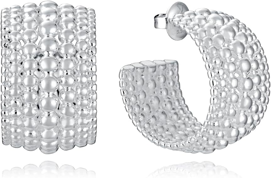 Pendientes Viceroy Mujer 14317E01000 – Aros Abiertos de Acero Chapado en Plata 999 con Diseño de Bolas, 2 cm, Colección Laura Escanes