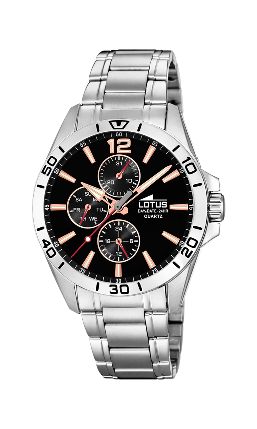 LOTUS Reloj Hombre Multifuncion Caja de Acero Inoxidable Plateado Correa de Acero Inoxidable