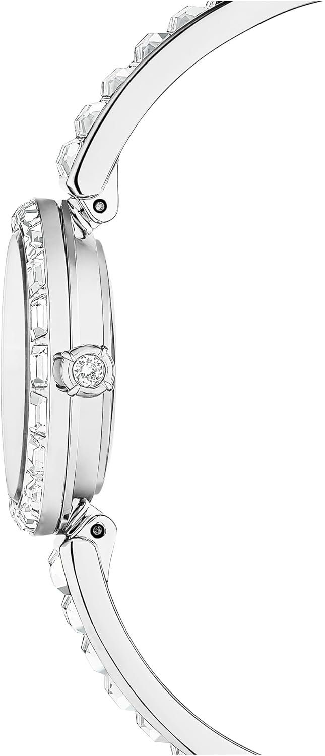 Swarovski Matrix - Reloj de pulsera con pulsera hecho en Suiza, pulsera de vidrio, gris, acabado en tono oro rosa, Gris, Gris, Armband
