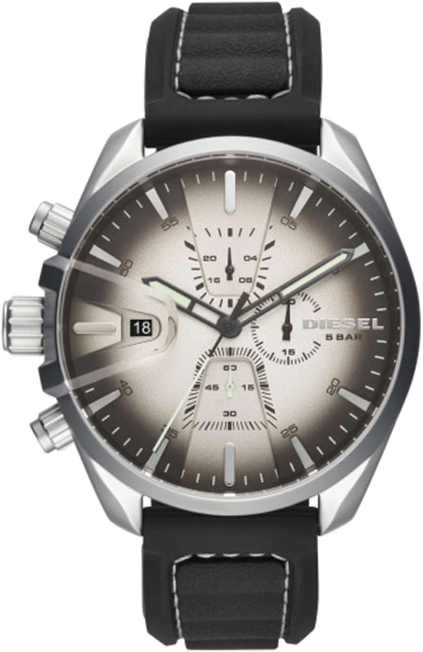 Diesel Reloj MS9 para Hombre, Movimiento cronógrafo de Cuarzo con Correa de Piel, Silicona o Acero Inoxidable