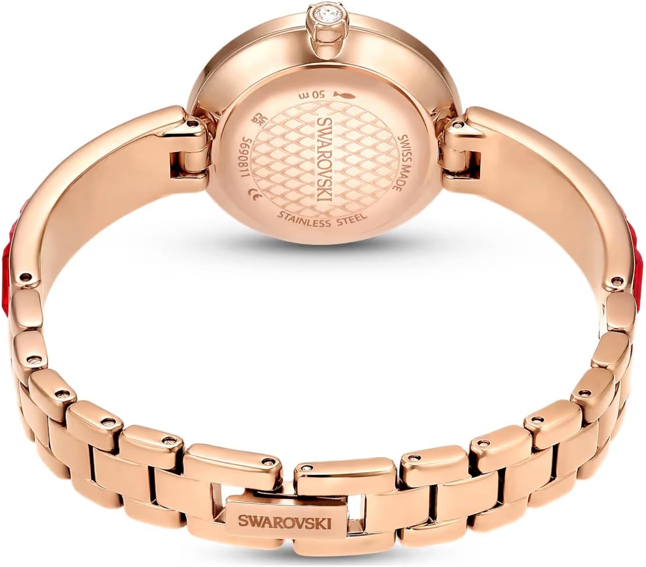 Swarovski Reloj Matrix Bangle 5690811 Fabricado en Suiza, Pulsera de Cristal, Rojo, Acabado Tono Oro Rosa